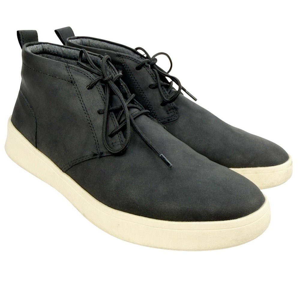 IZOD Mens Black Faux Leather Chukka Boots Memory Foam Sneakers Mid Top Shoes